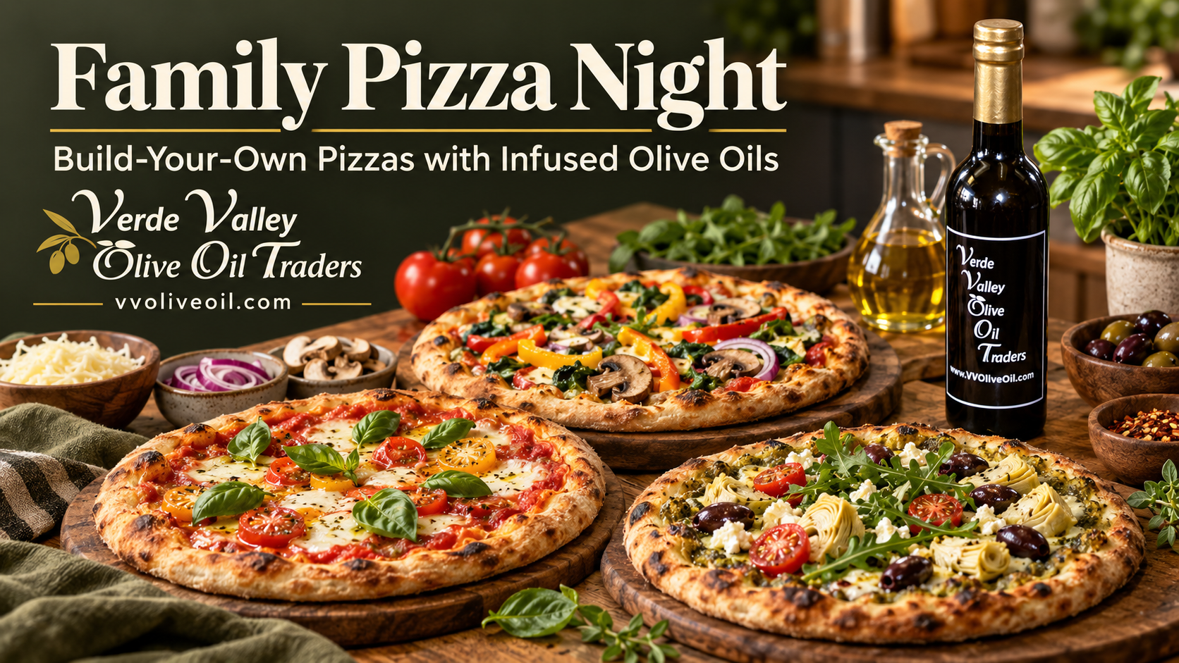 family pizza night with olive oil