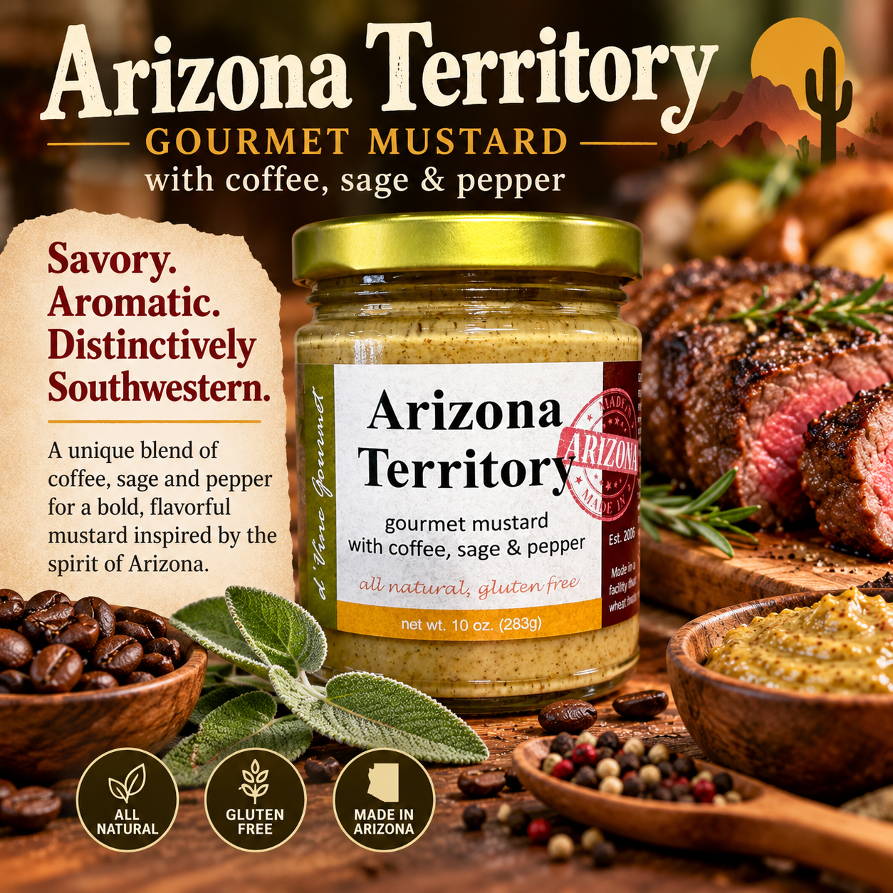 Arizona Territory Gourmet Mustard – Coffee, Sage & Pepper